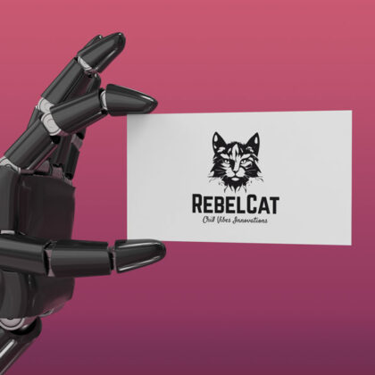 Logo Katzenkopf Scharfer Verstand Genie Gelassenheit Rebell Katze Intelligent Ruhig Gechillt Innovation Vibes Fertiges Logo kaufen Logoshop LogoAtelier.eu