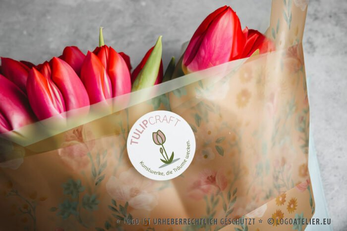 Blumenlogo Tulpen Logo Floristik Pflanzen Blumen Handwerk Kunstwerke Träume Flowerbox Flower Natur Garten Frühling Rosa Fertiges Logo kaufen Logoshop Logoatelier