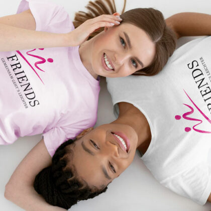 Logo Freunde Menschen Gruppe Verbindung Freundschaft Bergauf Gemeinschaft Zusammenhalt Positiv Pink Rosa Gezeichnet Junge Leute Fertiges Logo kaufen LogoShop LogoAtelier.eu