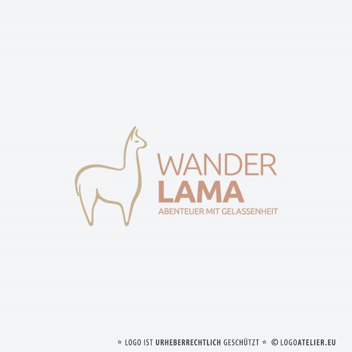 Logo Gezeichnetes Lama Alpaka Liebe Abenteuer Tiere Ruhe Glück Gelassenheit Innere Balance Spucken Fertiges Logo kaufen Logoshop Logoatelier.eu