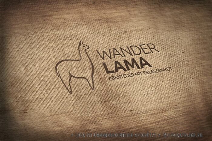 Logo Gezeichnetes Lama Alpaka Liebe Abenteuer Tiere Ruhe Glück Gelassenheit Innere Balance Spucken Fertiges Logo kaufen Logoshop Logoatelier.eu
