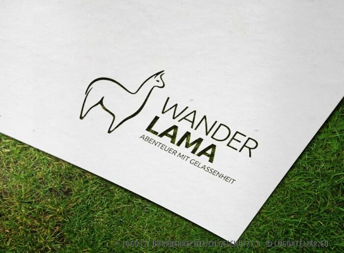 Logo Gezeichnetes Lama Alpaka Liebe Abenteuer Tiere Ruhe Glück Gelassenheit Innere Balance Spucken Fertiges Logo kaufen Logoshop Logoatelier.eu