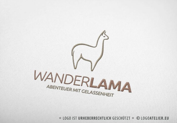 Logo Gezeichnetes Lama Alpaka Liebe Abenteuer Tiere Ruhe Glück Gelassenheit Innere Balance Spucken Fertiges Logo kaufen Logoshop Logoatelier.eu
