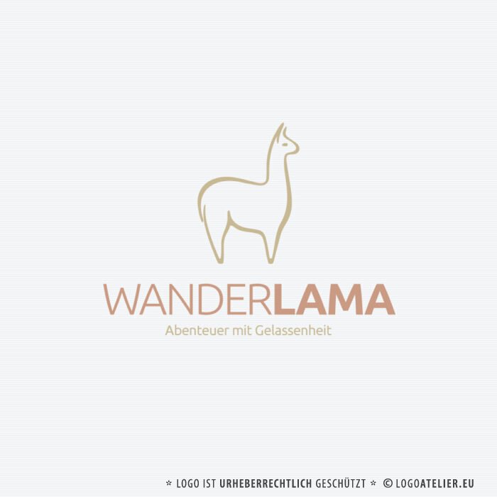 Logo Gezeichnetes Lama Alpaka Liebe Abenteuer Tiere Ruhe Glück Gelassenheit Innere Balance Spucken Fertiges Logo kaufen Logoshop Logoatelier.eu