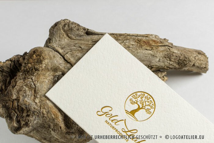 Logo Goldener Baum Blätter Natur Naturprodukte Kreis Wachsen Mächtig Gesund Natürlich Spirituelles Logo kaufen Logoshop Logoatelier