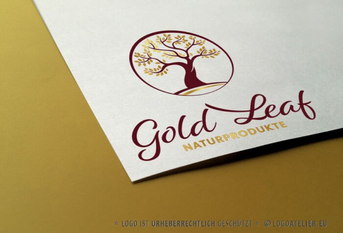 Logo Goldener Baum Blätter Natur Naturprodukte Kreis Wachsen Mächtig Gesund Natürlich Spirituelles Logo kaufen Logoshop Logoatelier