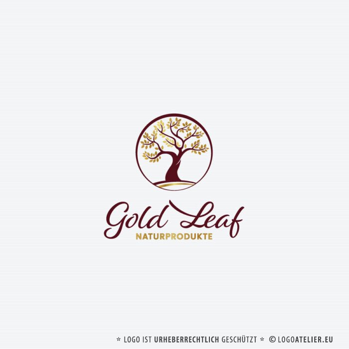 Logo Goldener Baum Blätter Natur Naturprodukte Kreis Wachsen Mächtig Gesund Natürlich Spirituelles Logo kaufen Logoshop Logoatelier