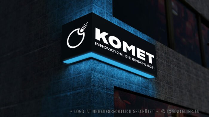 Logo Komet Innovation Einschlag Kraft Power Explosion Bewegung Geschwindigkeit Kraftvoll Sterne Macht Dynamik Fertiges Logo kaufen Logoshop Logoatelier.eu