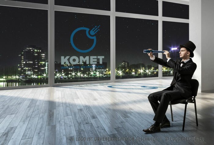 Logo Komet Innovation Einschlag Kraft Power Explosion Bewegung Geschwindigkeit Kraftvoll Sterne Macht Dynamik Fertiges Logo kaufen Logoshop Logoatelier.eu