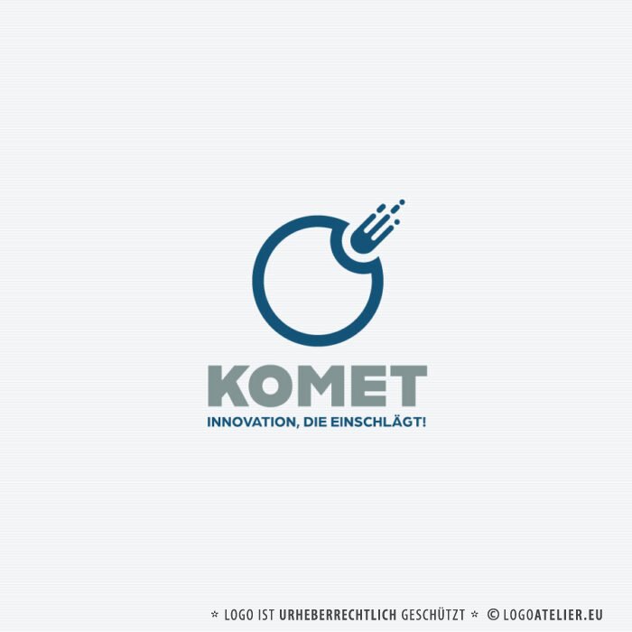 Logo Komet Innovation Einschlag Kraft Power Explosion Bewegung Geschwindigkeit Kraftvoll Sterne Macht Dynamik Fertiges Logo kaufen Logoshop Logoatelier.eu