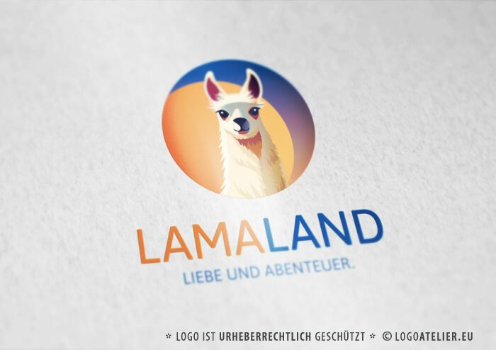 Logo Lama Alpaka Liebe Abenteuer Tiere Ruhe Glück Gelassenheit Innere Balance Niedliches Logo kaufen Logoshop Logoatelier.de