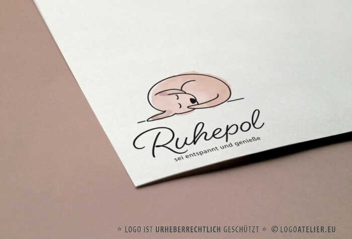 Logo Ruhepol Hund Schlaf Stille Tiere Entspannung Genuß Harmonie Beruhigung Schlummern Ruhe Gelassenheit Fertiges Logo kaufen Logoshop Logoatelier.eu