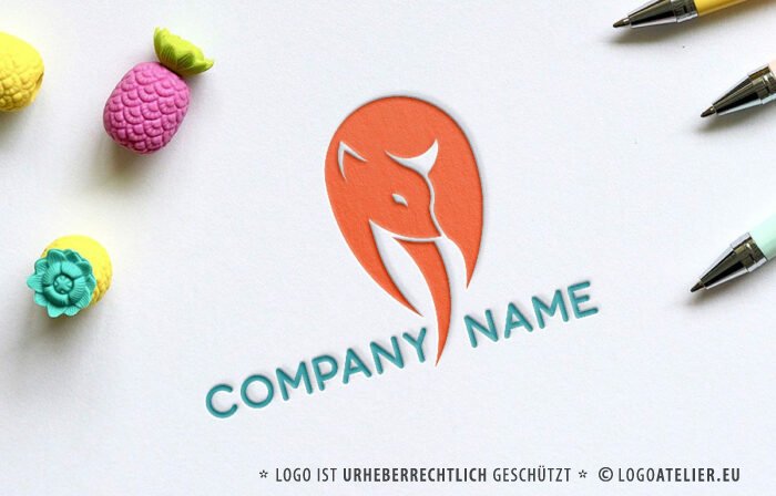 Logo Verspielter Fuchs Abenteuer Spiel Lustig Kinder Bunt Spaß Tiere Fertiges Logo kaufen Logoshop Logoatelier