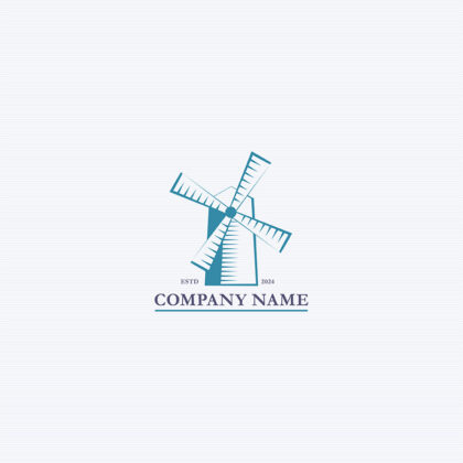 Logo Wind Mühle Retro Klassisch Architektur Energie Windmühle Getreide Vintage Bewegung Windkraft Windrad Fertiges Logo kaufen Logoshop Logoatelier