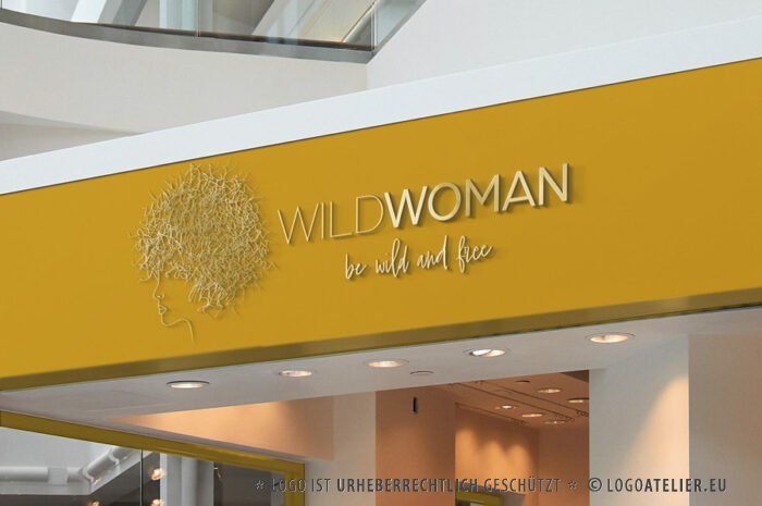 Frauenpower Logo Feminismus Freiheit Frauenkopf Freisein Wild Locken Haare Woman Free Weltfrauentag Management Gleichstellung Fertiges Logo kaufen Logoshop Logoatelier.eu