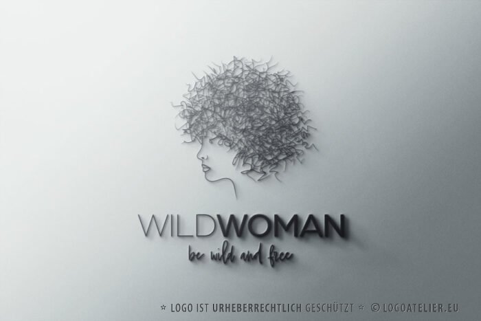 Frauenpower Logo Feminismus Freiheit Frauenkopf Freisein Wild Locken Haare Woman Free Weltfrauentag Management Gleichstellung Fertiges Logo kaufen Logoshop Logoatelier.eu