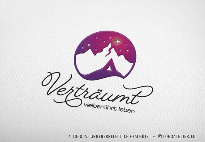 Logo Verträumt Sterne Zelt Nacht Campen Erholung Sterne Erholen Seele Berühren Polarlicht Pink Träumen Natürlich Fertiges Logo kaufen Logoshop Logoatelier.eu