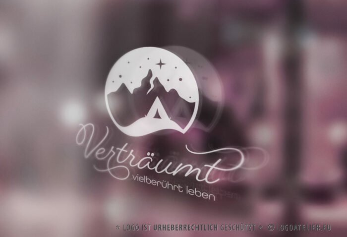 Logo Verträumt Sterne Zelt Nacht Campen Erholung Sterne Erholen Seele Berühren Polarlicht Pink Träumen Natürlich Fertiges Logo kaufen Logoshop Logoatelier.eu