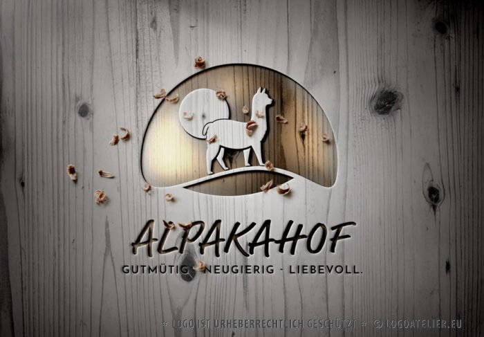 Logo gutmütiges Alpaka neugierig liebevoll freundlich intelligent sanft beruhigend putzig Freude Lama Bolivien Tiere Fertiges Logo kaufen Logoshop Logoatelier.eu