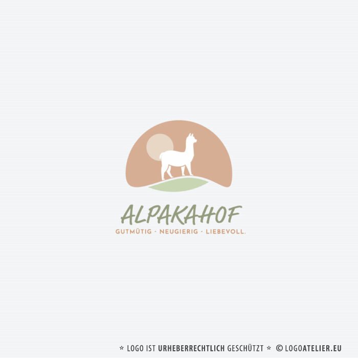 Logo gutmütiges Alpaka neugierig liebevoll freundlich intelligent sanft beruhigend putzig Freude Lama Bolivien Tiere Fertiges Logo kaufen Logoshop Logoatelier.eu
