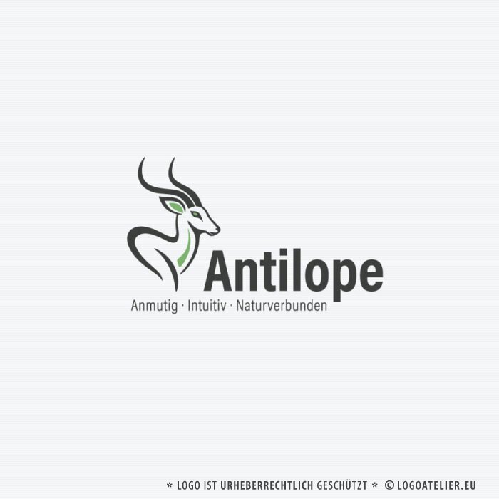 Anmutiges Logo Grazie Antilope Reh Bewegung Natürlich Harmonie Eleganz Inspirierend Anpassungsfähig Intuition Flexibel Stärke Schutz Fertiges Logo kaufen Logoshop Logoatelier.de