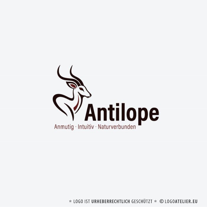 Anmutiges Logo Grazie Antilope Reh Bewegung Natürlich Harmonie Eleganz Inspirierend Anpassungsfähig Intuition Flexibel Stärke Schutz Fertiges Logo kaufen Logoshop Logoatelier.de
