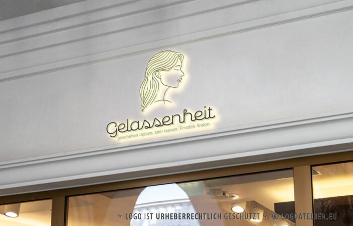 Logo Frauenkopf Gelassenheit Entspannt Frieden finden Geschehen lassen Ruhe Yoga Erholung Liebe Erkenntnis Spirituelles Logo kaufen Logoshop LogoAtelier.eu