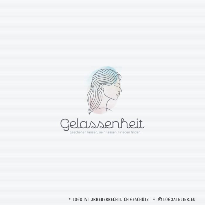 Logo Frauenkopf Gelassenheit Entspannt Frieden finden Geschehen lassen Ruhe Yoga Erholung Liebe Erkenntnis Spirituelles Logo kaufen Logoshop LogoAtelier.eu