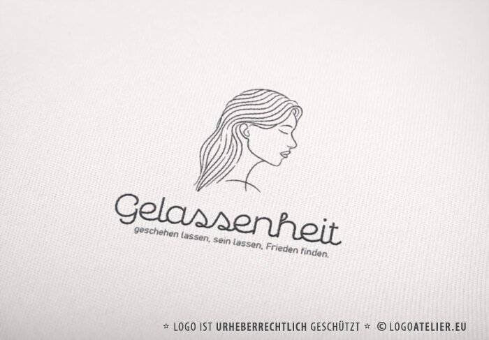 Logo Frauenkopf Gelassenheit Entspannt Frieden finden Geschehen lassen Ruhe Yoga Erholung Liebe Erkenntnis Spirituelles Logo kaufen Logoshop LogoAtelier.eu