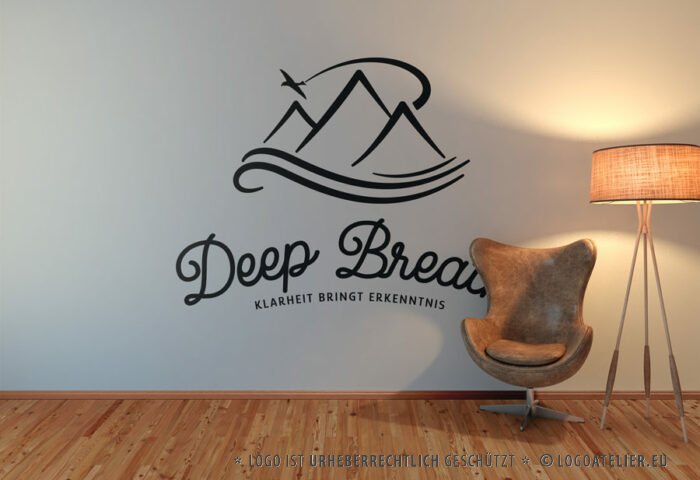 Durchatmen Logo Gipfel Meer Vogel Adler Sinn des Lebens Klarheit Erkenntnis Berge Urlaub Erholung Weisheit Entspannung Wichtiges Identität Ziele Freiheit Fertiges Logo kaufen Logoshop Logoatelier.de