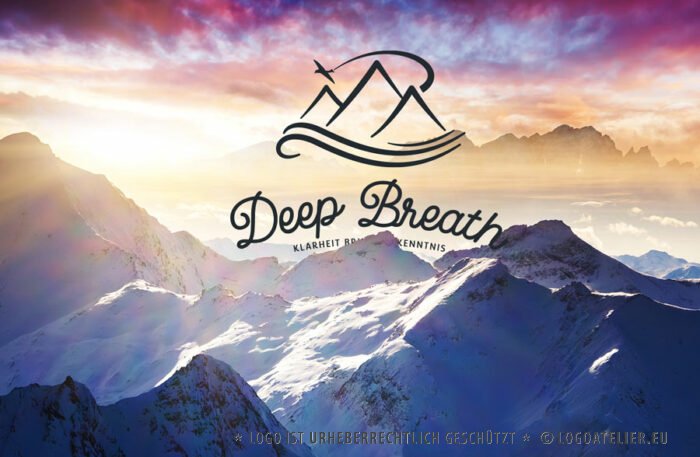 Durchatmen Logo Gipfel Meer Vogel Adler Sinn des Lebens Klarheit Erkenntnis Berge Urlaub Erholung Weisheit Entspannung Wichtiges Identität Ziele Freiheit Fertiges Logo kaufen Logoshop Logoatelier.de