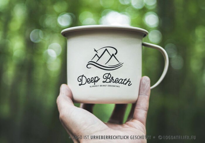 Durchatmen Logo Gipfel Meer Vogel Adler Sinn des Lebens Klarheit Erkenntnis Berge Urlaub Erholung Weisheit Entspannung Wichtiges Identität Ziele Freiheit Fertiges Logo kaufen Logoshop Logoatelier.de