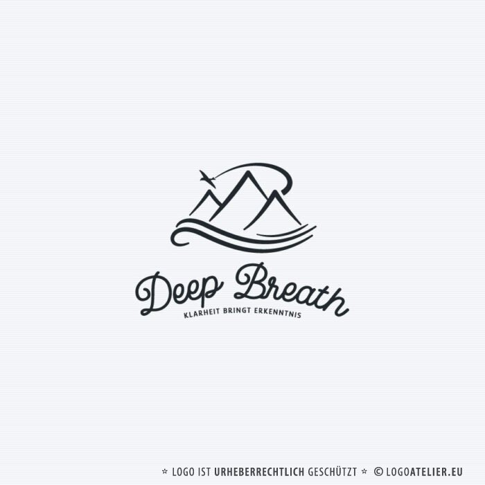 Durchatmen Logo Gipfel Meer Vogel Adler Sinn des Lebens Klarheit Erkenntnis Berge Urlaub Erholung Weisheit Entspannung Wichtiges Identität Ziele Freiheit Fertiges Logo kaufen Logoshop Logoatelier.de