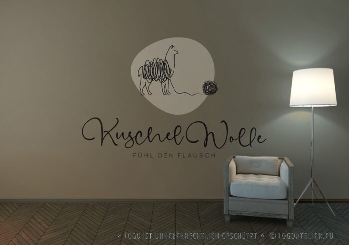 Logo Alpaka Wolle Lama Wolle Kuschel Flauschig Gezeichnet Abenteuer Tiere Ruhe Glück Gelassenheit Innere Balance Spucken Fertiges Logo kaufen Logoshop Logoatelier.eu