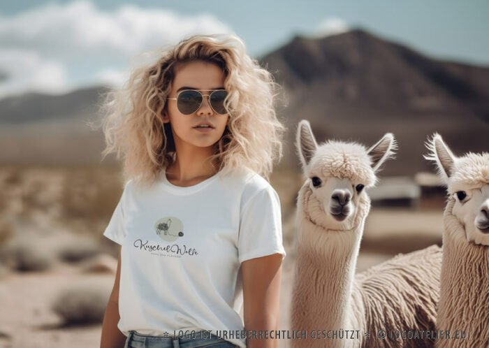 Logo Alpaka Wolle Lama Wolle Kuschel Flauschig Gezeichnet Abenteuer Tiere Ruhe Glück Gelassenheit Innere Balance Spucken Fertiges Logo kaufen Logoshop Logoatelier.eu