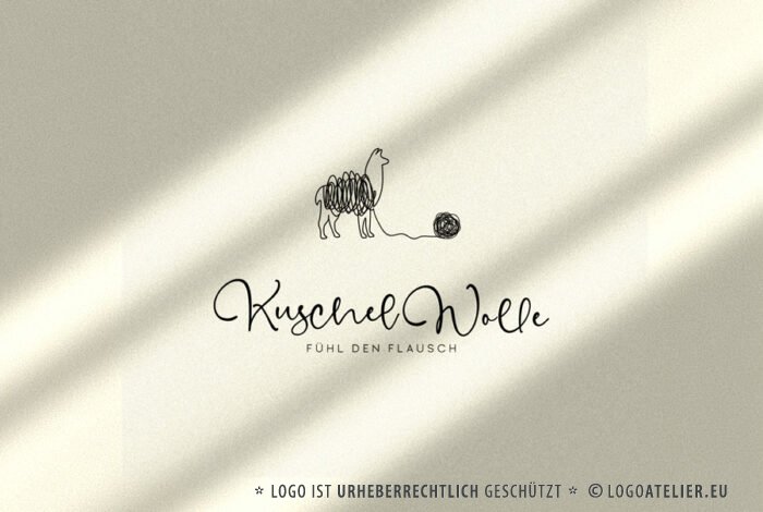 Logo Alpaka Wolle Lama Wolle Kuschel Flauschig Gezeichnet Abenteuer Tiere Ruhe Glück Gelassenheit Innere Balance Spucken Fertiges Logo kaufen Logoshop Logoatelier.eu