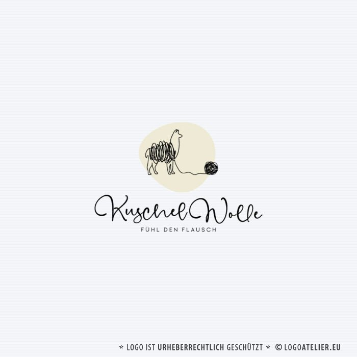 Logo Alpaka Wolle Lama Wolle Kuschel Flauschig Gezeichnet Abenteuer Tiere Ruhe Glück Gelassenheit Innere Balance Spucken Fertiges Logo kaufen Logoshop Logoatelier.eu