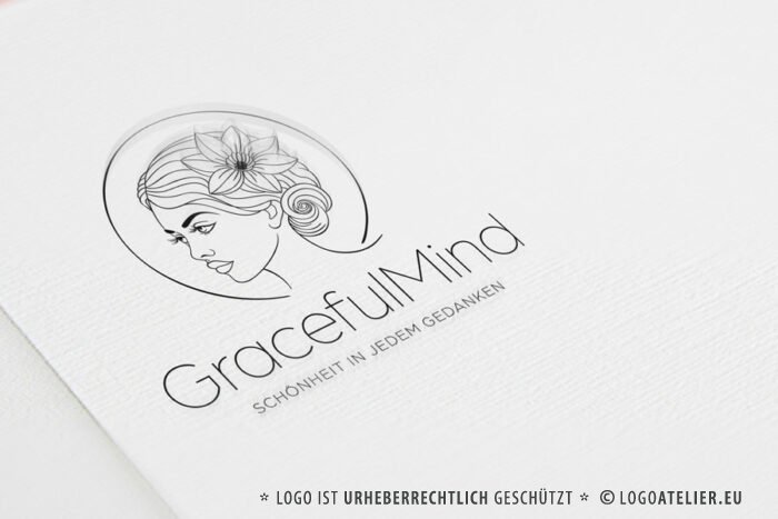 Logo Anmut Intelligenz Schönheit Geist Verstand Wortgewandt Ausdruckskraft Freiheit Gedanken Blumen Frau Woman Frauenlogo Intellekt Stärke Weisheit Fertiges Logo kaufen Logoshop LogoAtelier.eu