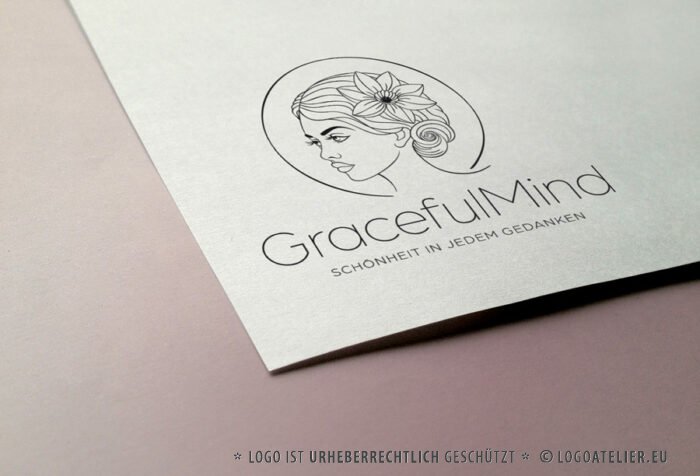 Logo Anmut Intelligenz Schönheit Geist Verstand Wortgewandt Ausdruckskraft Freiheit Gedanken Blumen Frau Woman Frauenlogo Intellekt Stärke Weisheit Fertiges Logo kaufen Logoshop LogoAtelier.eu
