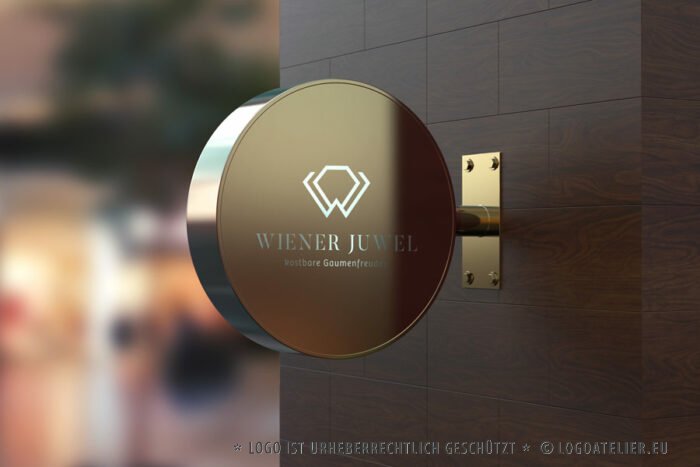 Logo Diamant Buchstabe W Restaurant Juwel Kostbar Gaumenfreude Genuss Essen Edel Hochwertig Geschmackvoll Sinne Kulinarik Wien Teller Fertiges Logo kaufen Logoshop LogoAtelier.eu