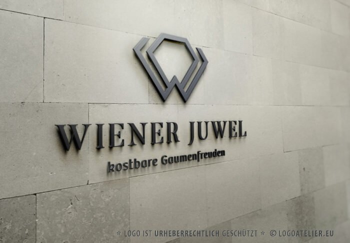Logo Diamant Buchstabe W Restaurant Juwel Kostbar Gaumenfreude Genuss Essen Edel Hochwertig Geschmackvoll Sinne Kulinarik Wien Teller Fertiges Logo kaufen Logoshop LogoAtelier.eu