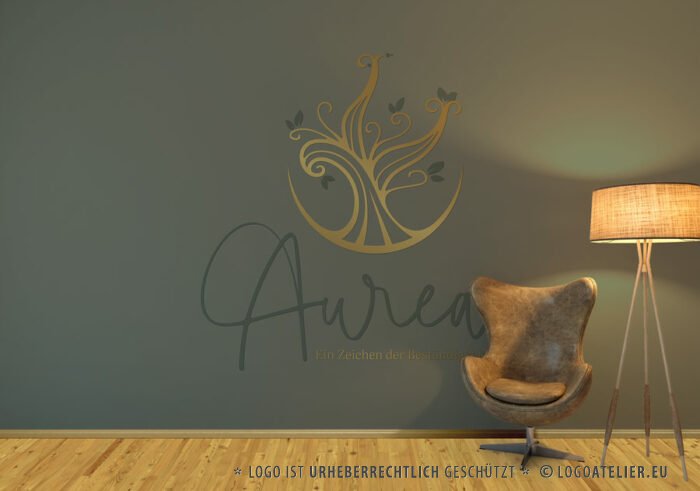 Logo Goldener Baum Beständig Aurea Eiche Transformation Spirit Wachstum Ewig Natur Wunder Kraftvoll Emotionen Seele Bewusstsein Spirituell Fertiges Logo kaufen Logoshop Logoatelier.eu