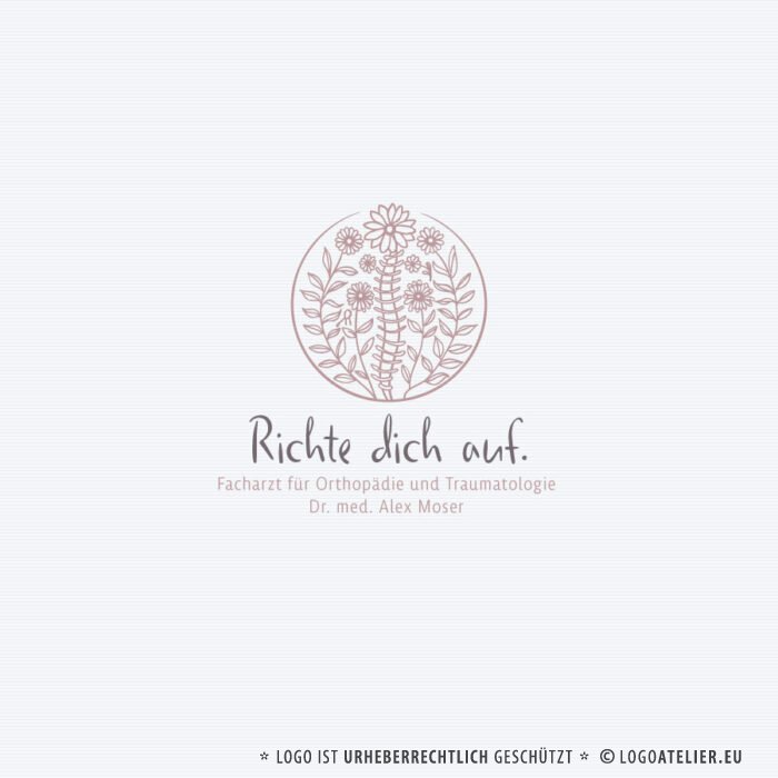 Logo Orthopäde Wirbelsäule Orthopädie Bewegung Medizin Arzt Traumatologie Chiropraktik Naturheilkunde Pflanzen Aufrichten Wirbel Harmonie Balance Fertiges Logo kaufen Logoshop Logoatelier.de