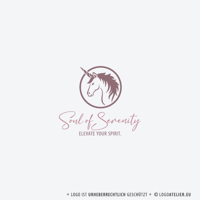 Einhorn Logo Gelassenheit Seele Spirit Frieden Ruhe Harmonie Spirituelle Essenz Wesen Ausgeglichen Heilung Erheben Fertiges Logo kaufen Logoshop Logoatelier