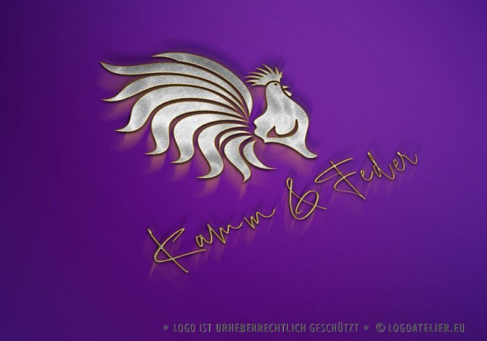 Logo Bunter Hahn Kamm Feder Kreatives Logo Laut Krähen Rock Fantasie Farbenfroh Männlich Hahnenkamm Stolz Posieren Gockl Fertiges Logo kaufen Logoatelier.eu