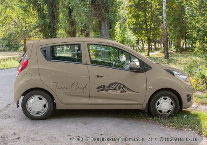 Logo Fossilien Dinosaurier Terra Erde Boden Beständigkeit Markant Fossil Wertvoll Vergangenheit Echos Fertiges Logo kaufen Logoatelier.eu