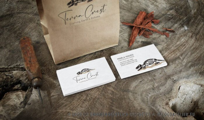 Logo Fossilien Dinosaurier Terra Erde Boden Beständigkeit Markant Fossil Wertvoll Vergangenheit Echos Fertiges Logo kaufen Logoatelier.eu