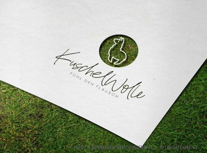 Logo Lama Alpaka Wolle Wolle Kuschel Flauschig Gezeichnet Abenteuer Tiere Ruhe Glück Gelassenheit Innere Balance Spucken Fertiges Logo kaufen Logoshop Logoatelier
