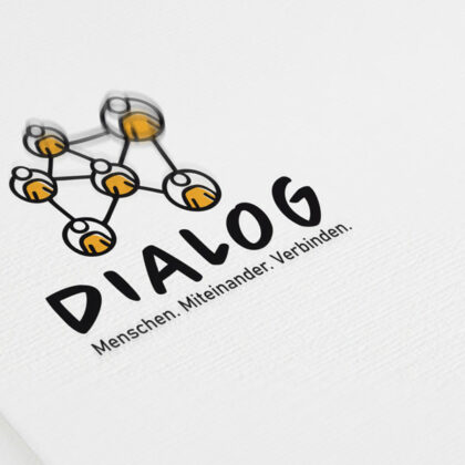 Logo Menschen Dialog Verbindung Menschengruppe Miteinander Verbinden Freunde Begegnung Bindungen Kommunikation Zusammenhalt Gelb Gezeichnet fertiges Logo kaufen Logoshop Logoatelier.de