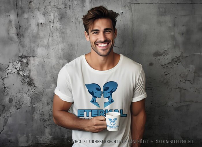 Exklusives Alien Logo Zeitlos Verbundenheit Welten Kosmos Außerirdisch Schicksal Grenzenlos Universum Liebe Universell Licht Fertiges Logo kaufen Logoshop Logoatelier.de